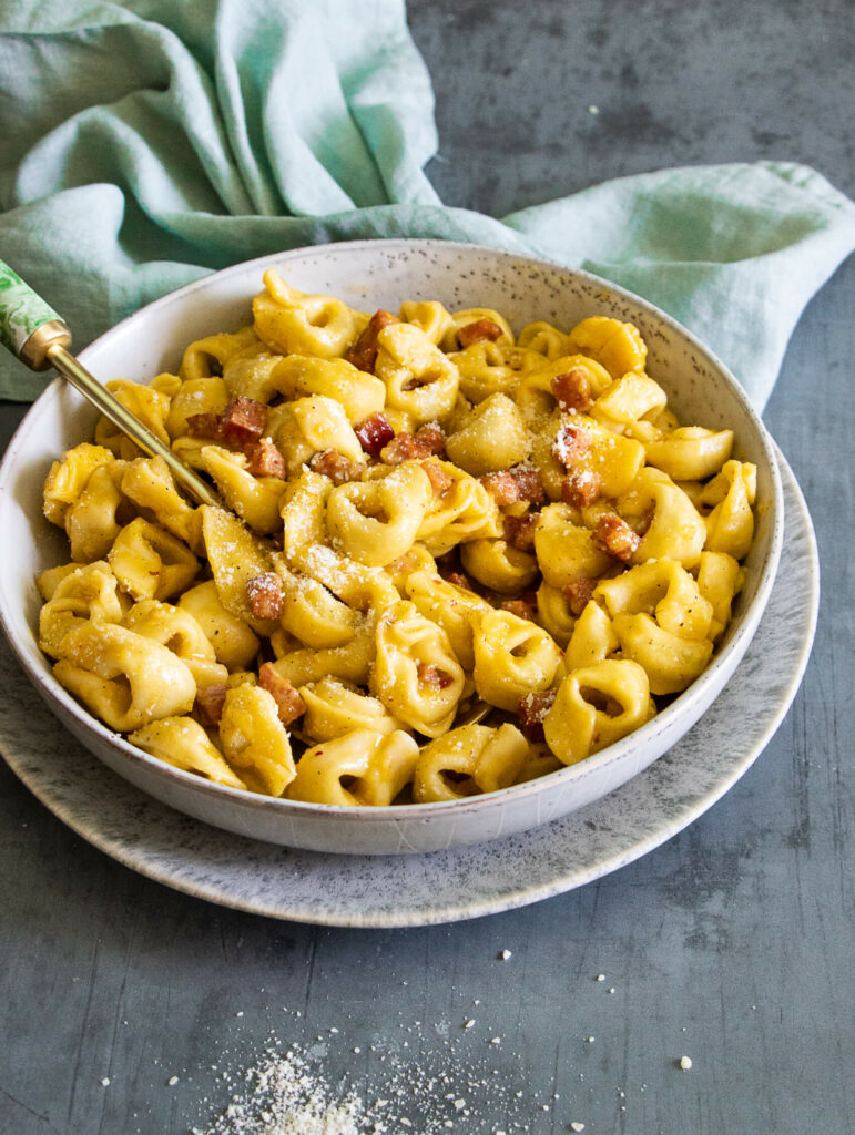 Crispy Pepperoni Tortellini Carbonara